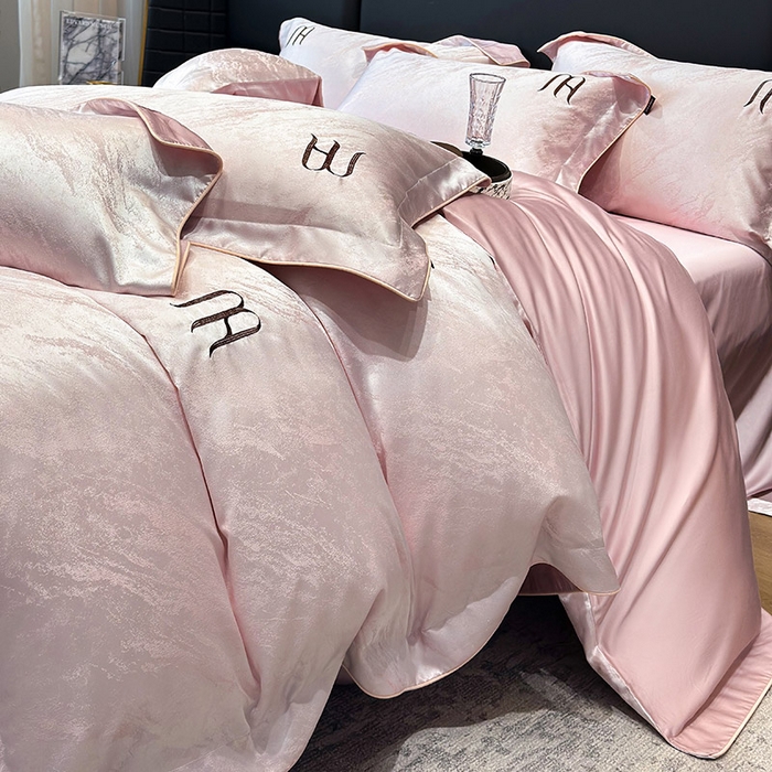 91家纺网 家纺一手货源 找家纺 2025春夏新款A类天丝棉提花四件套-丝蕴 丝蕴-香蜜粉