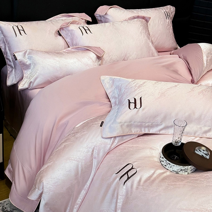 91家纺网 家纺一手货源 找家纺 2025春夏新款A类天丝棉提花四件套-丝蕴 丝蕴-香蜜粉