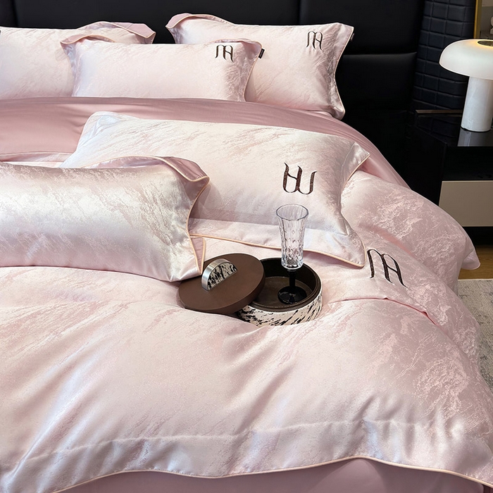 91家纺网 家纺一手货源 找家纺 2025春夏新款A类天丝棉提花四件套-丝蕴 丝蕴-香蜜粉