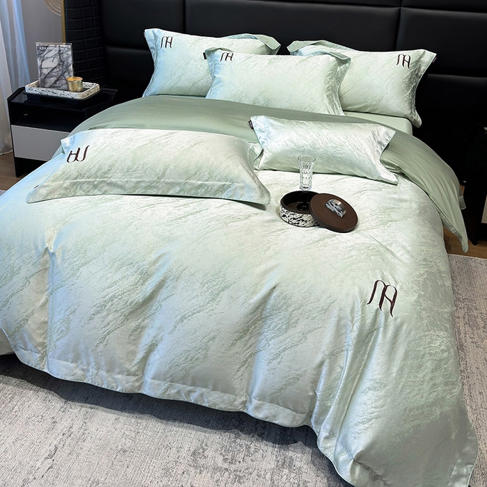 91家纺网 家纺一手货源 找家纺 2025春夏新款A类天丝棉提花四件套-丝蕴 丝蕴-浅松绿