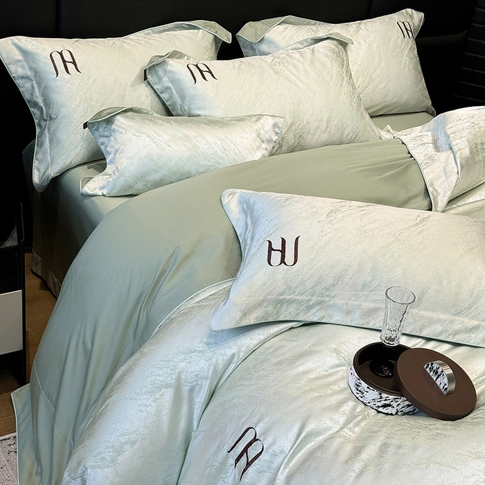 91家纺网 家纺一手货源 找家纺 2025春夏新款A类天丝棉提花四件套-丝蕴 丝蕴-浅松绿