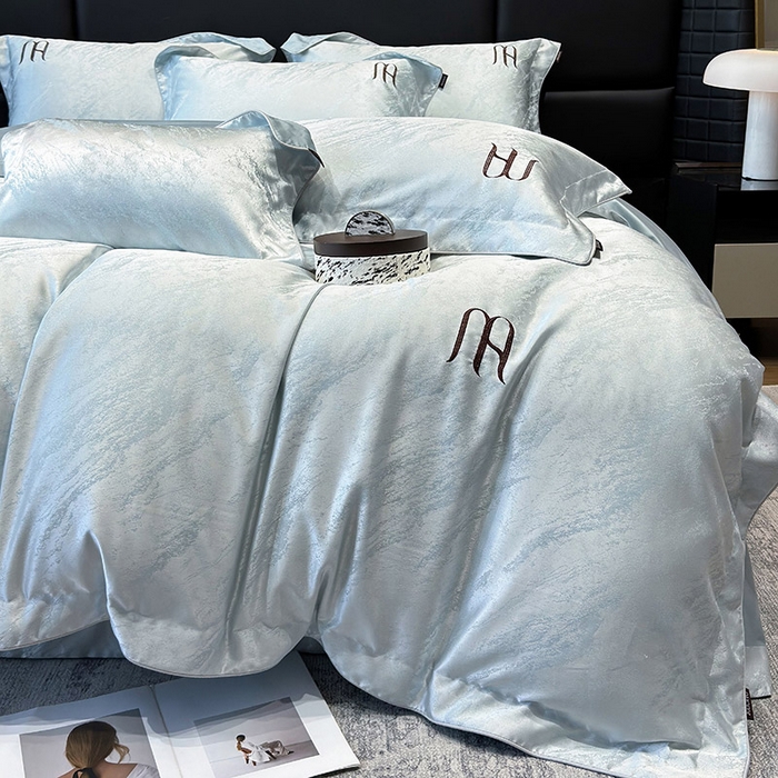 91家纺网 家纺一手货源 找家纺 2025春夏新款A类天丝棉提花四件套-丝蕴 丝蕴-柔雾蓝