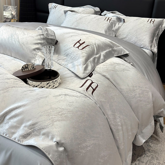 91家纺网 家纺一手货源 找家纺 2025春夏新款A类天丝棉提花四件套-丝蕴 丝蕴-蒂奥银