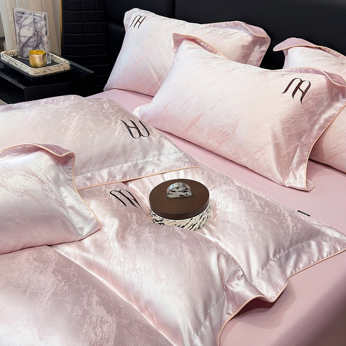 91家纺网 家纺一手货源 找家纺 2025春夏新款A类天丝棉提花四件套-丝蕴 丝蕴-香蜜粉