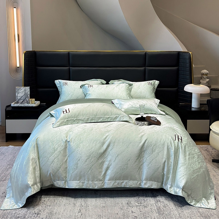 91家纺网 家纺一手货源 找家纺 2025春夏新款A类天丝棉提花四件套-丝蕴 丝蕴-浅松绿