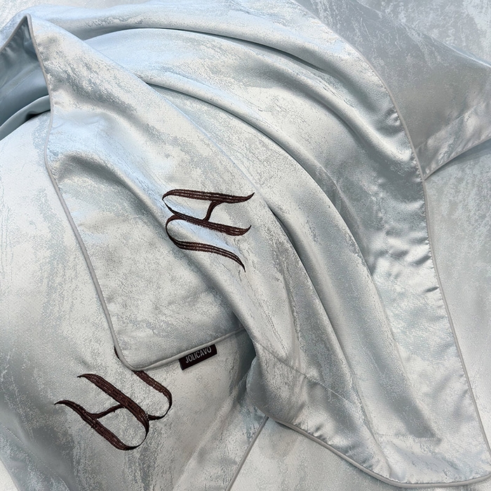 91家纺网 家纺一手货源 找家纺 2025春夏新款A类天丝棉提花四件套-丝蕴 丝蕴-柔雾蓝