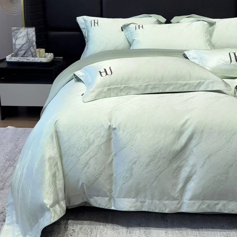 91家纺网 家纺一手货源 找家纺 2025春夏新款A类天丝棉提花四件套-丝蕴 丝蕴-浅松绿