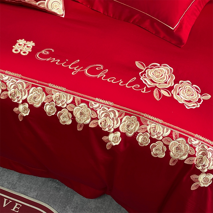 91家纺网 家纺一手货源 找家纺 2024新款双面磨毛绣花婚庆四件套-汇总花嫁喜事