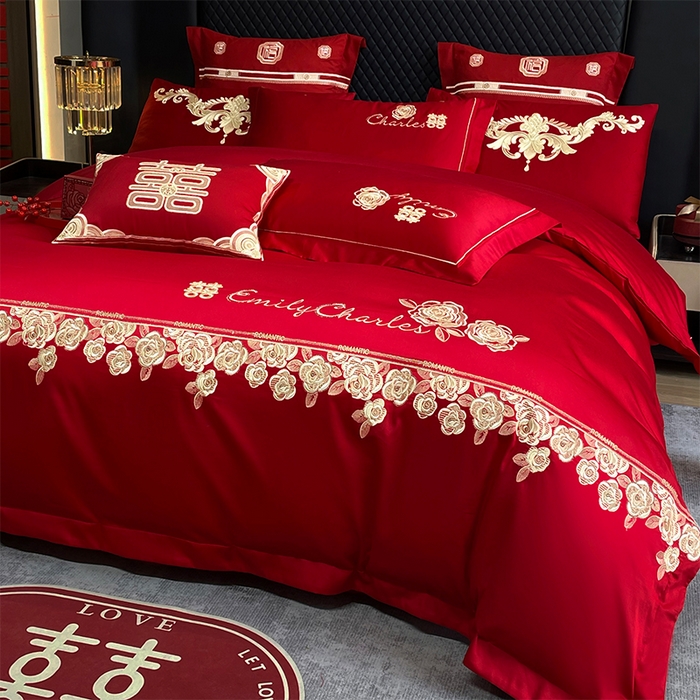 91家纺网 家纺一手货源 找家纺 2024新款双面磨毛绣花婚庆四件套-汇总花嫁喜事