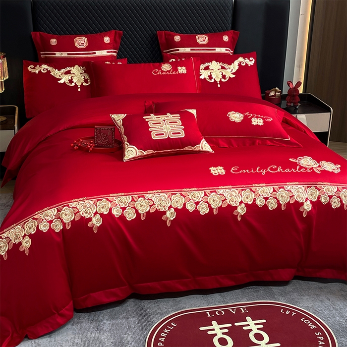 91家纺网 家纺一手货源 找家纺 2024新款双面磨毛绣花婚庆四件套-汇总花嫁喜事