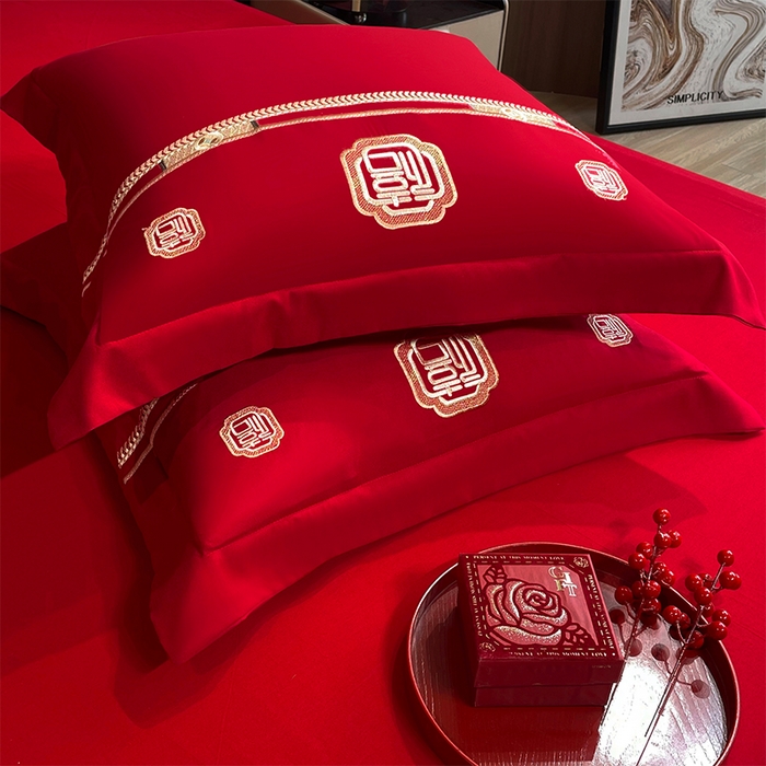 91家纺网 家纺一手货源 找家纺 2024新款双面磨毛绣花婚庆四件套-汇总花嫁喜事