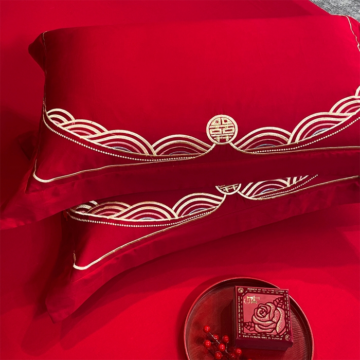 91家纺网 家纺一手货源 找家纺 2024新款双面磨毛绣花婚庆四件套-汇总龙凤祥和