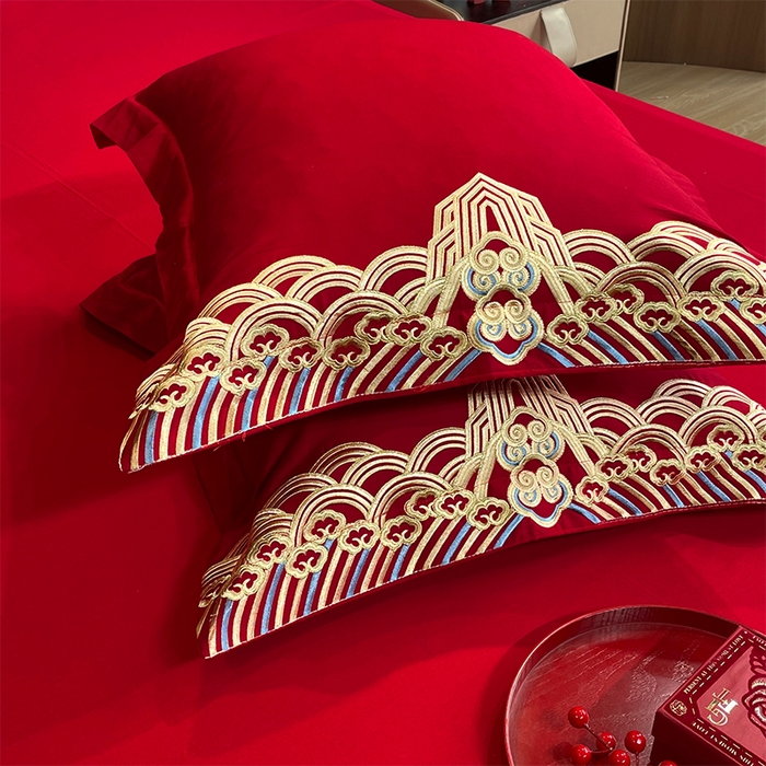 91家纺网 家纺一手货源 找家纺 2024新款双面磨毛绣花婚庆四件套-汇总龙凤祥和