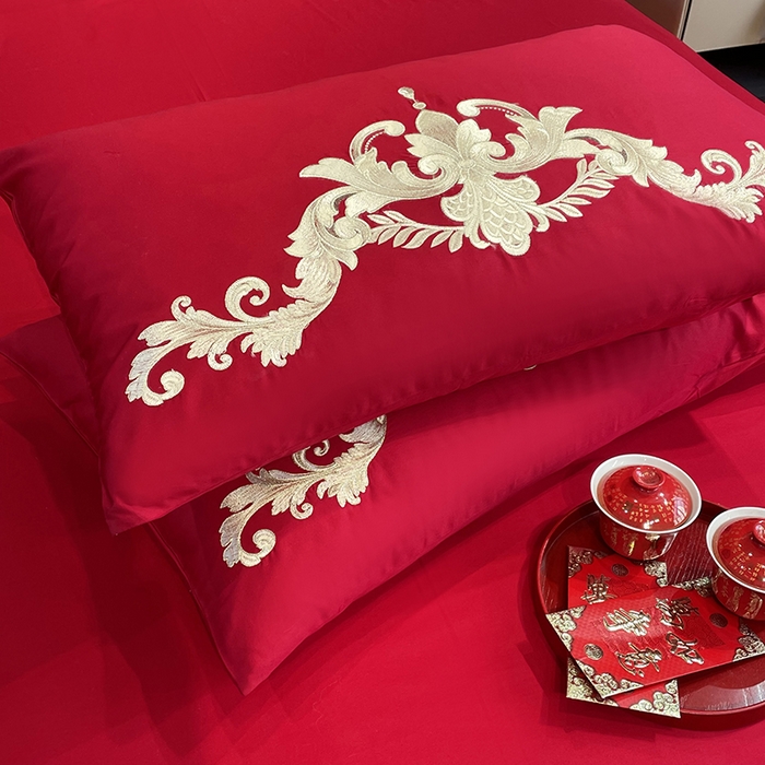 91家纺网 家纺一手货源 找家纺 2024新款双面磨毛绣花婚庆四件套-汇总鸾凤和鸣