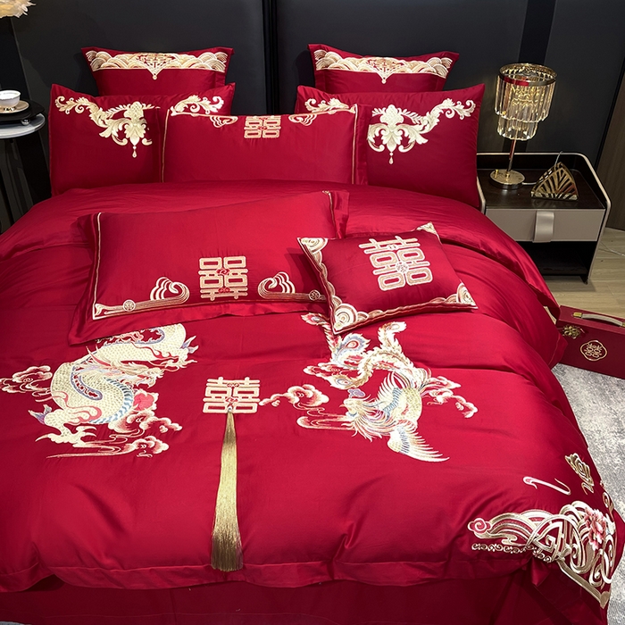 91家纺网 家纺一手货源 找家纺 2024新款双面磨毛绣花婚庆四件套-汇总鸾凤和鸣