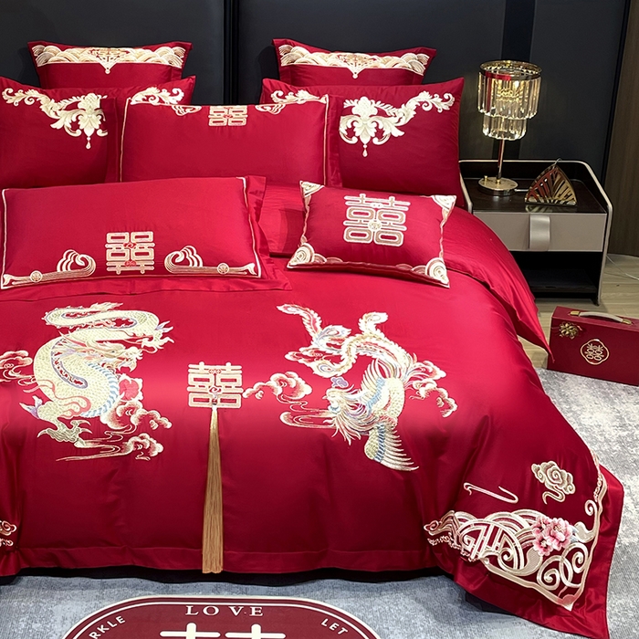 91家纺网 家纺一手货源 找家纺 2024新款双面磨毛绣花婚庆四件套-汇总鸾凤和鸣