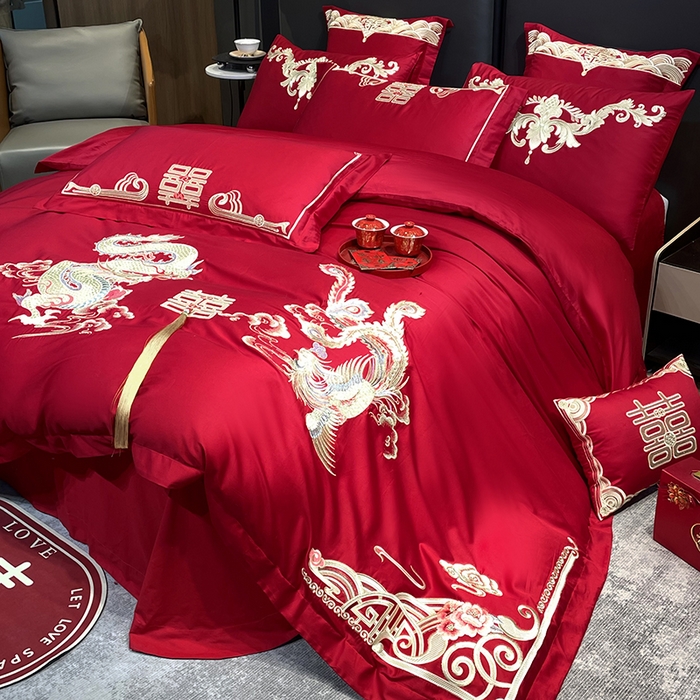 91家纺网 家纺一手货源 找家纺 2024新款双面磨毛绣花婚庆四件套-汇总鸾凤和鸣