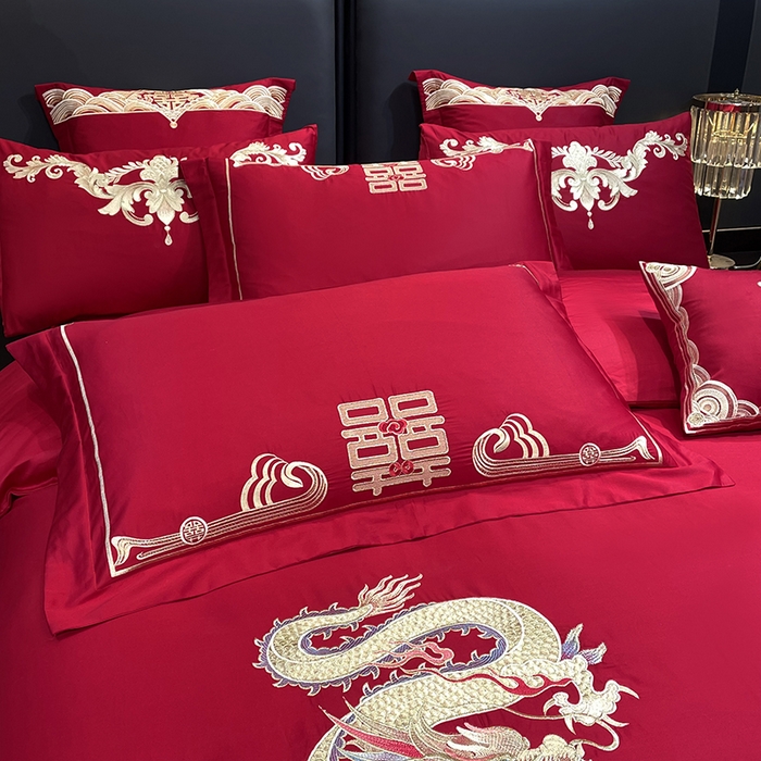 91家纺网 家纺一手货源 找家纺 2024新款双面磨毛绣花婚庆四件套-汇总鸾凤和鸣