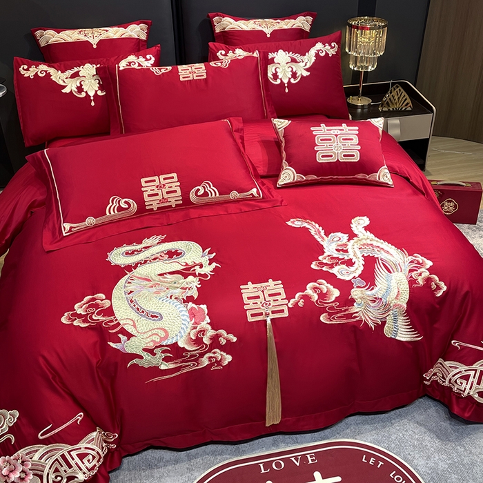 91家纺网 家纺一手货源 找家纺 2024新款双面磨毛绣花婚庆四件套-汇总鸾凤和鸣