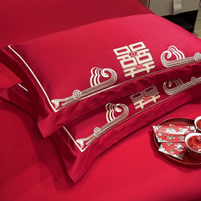 91家纺网 家纺一手货源 找家纺 2024新款双面磨毛绣花婚庆四件套-汇总鸾凤和鸣