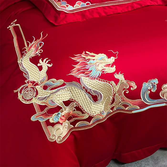 91家纺网 家纺一手货源 找家纺 2024新款双面磨毛绣花婚庆四件套-汇总如意龙凤