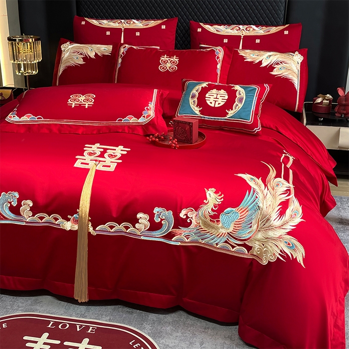 91家纺网 家纺一手货源 找家纺 2024新款双面磨毛绣花婚庆四件套-汇总如意龙凤