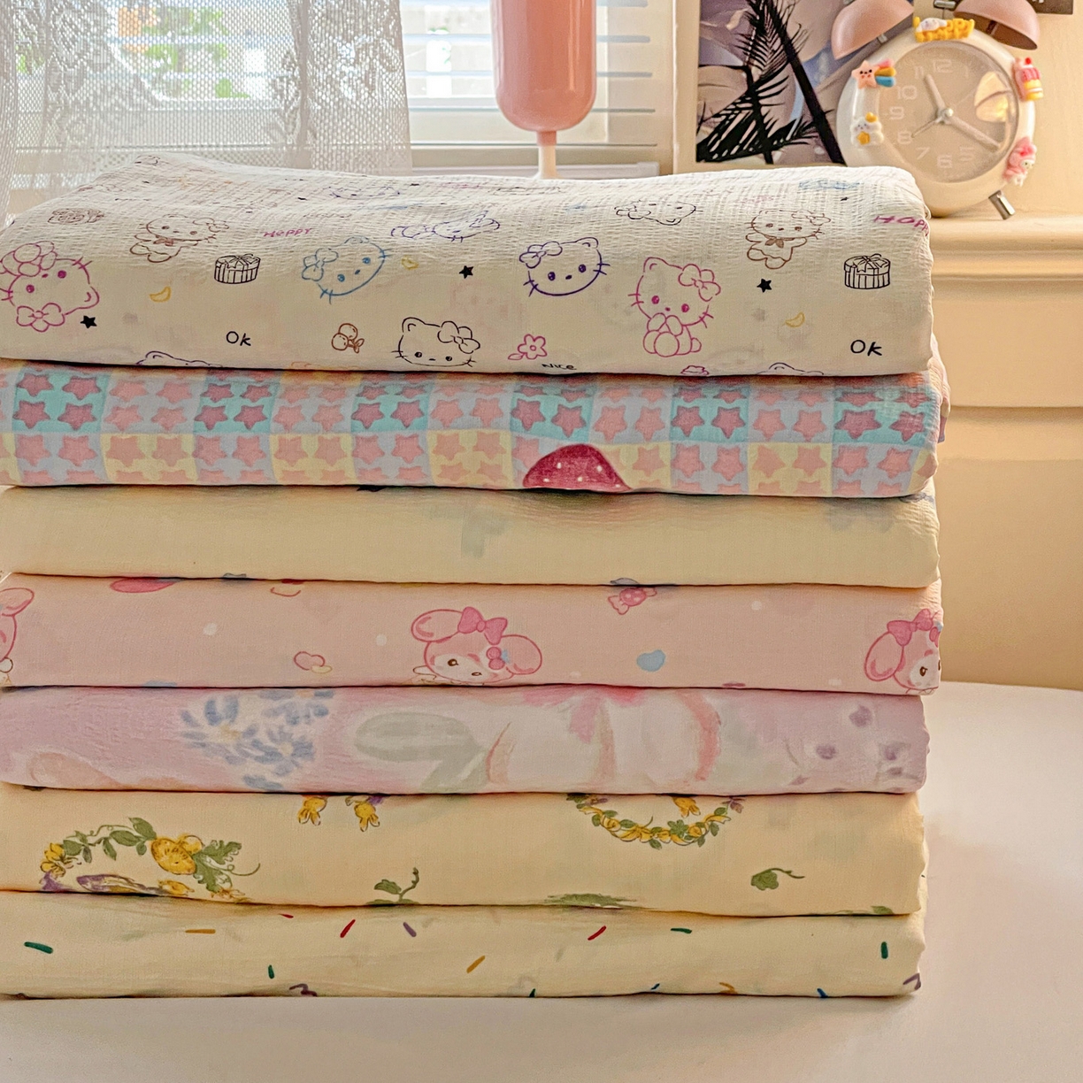 91家纺网 家纺一手货源 找家纺 初念 2025春夏新款云感纱印花单床单 组合图仅供展示