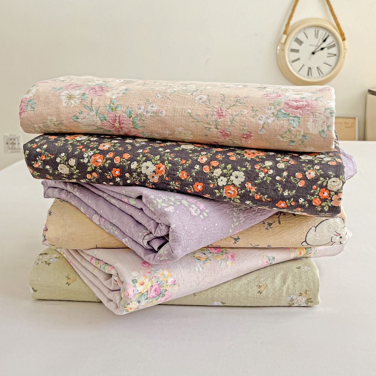 91家纺网 家纺一手货源 找家纺 初念 2025春夏新款云感纱印花单床单 组合图仅供展示