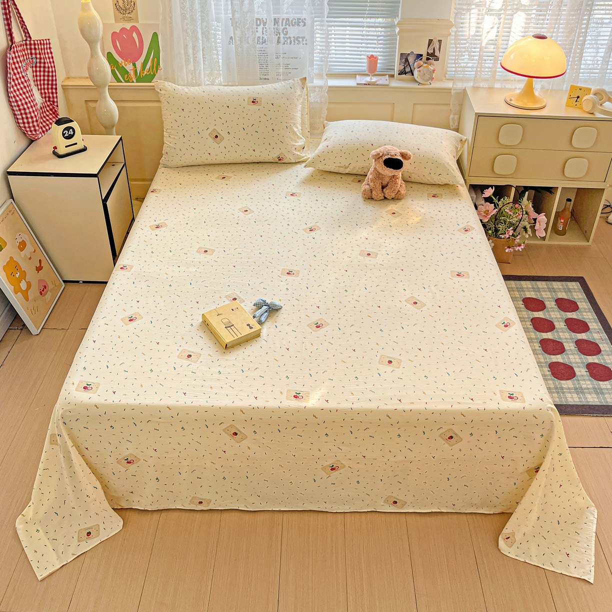 91家纺网 家纺一手货源 找家纺 初念 2025春夏新款云感纱印花单床单 草莓糖霜