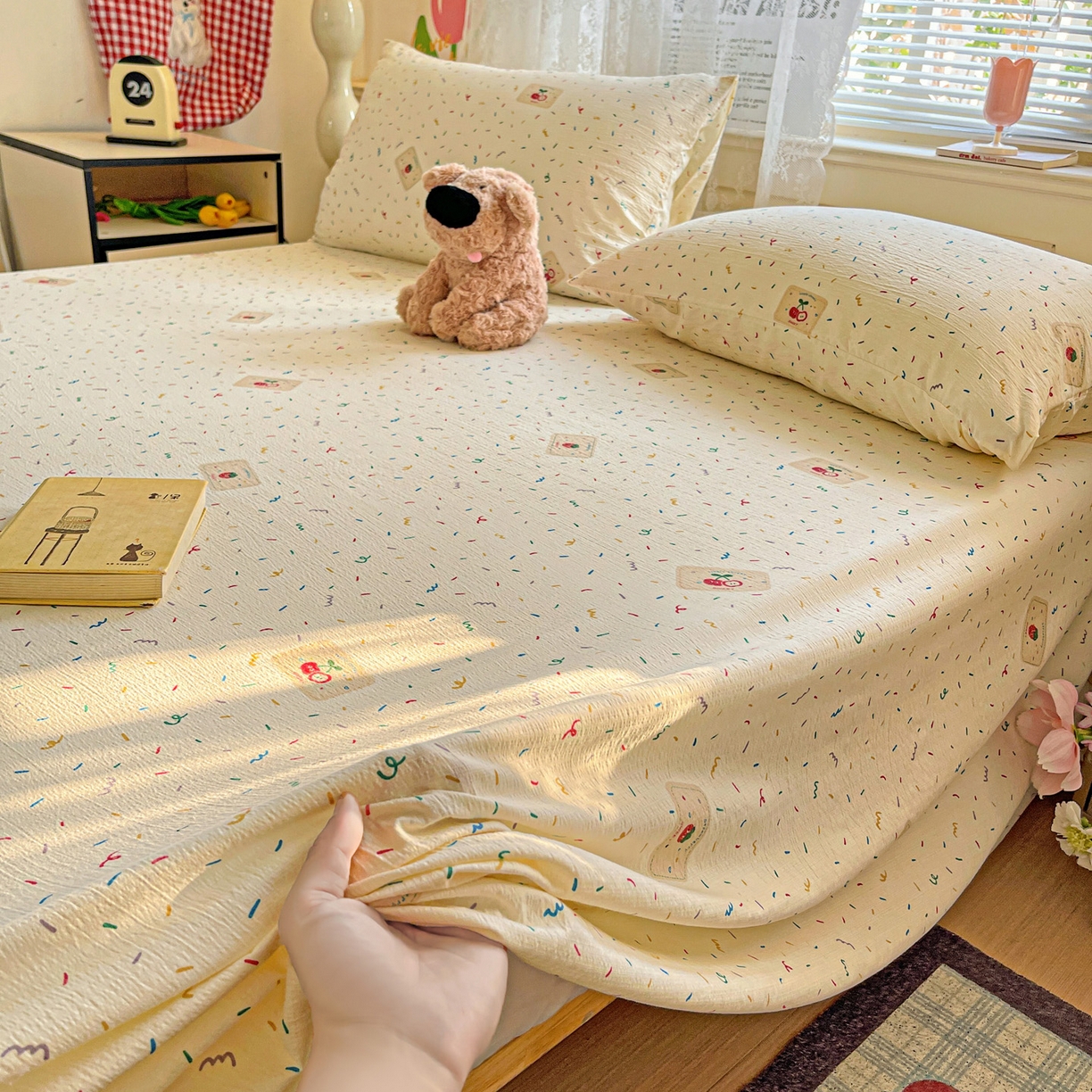 91家纺网 家纺一手货源 找家纺 初念 2025春夏新款云感纱印花单床单 草莓糖霜