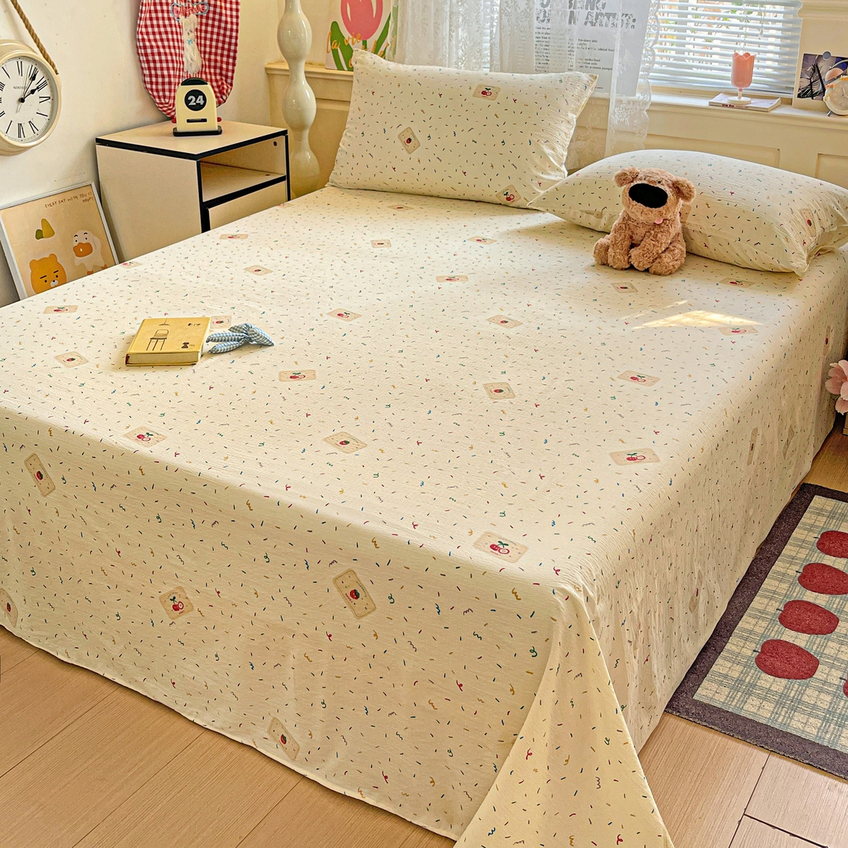 91家纺网 家纺一手货源 找家纺 初念 2025春夏新款云感纱印花单床单 草莓糖霜