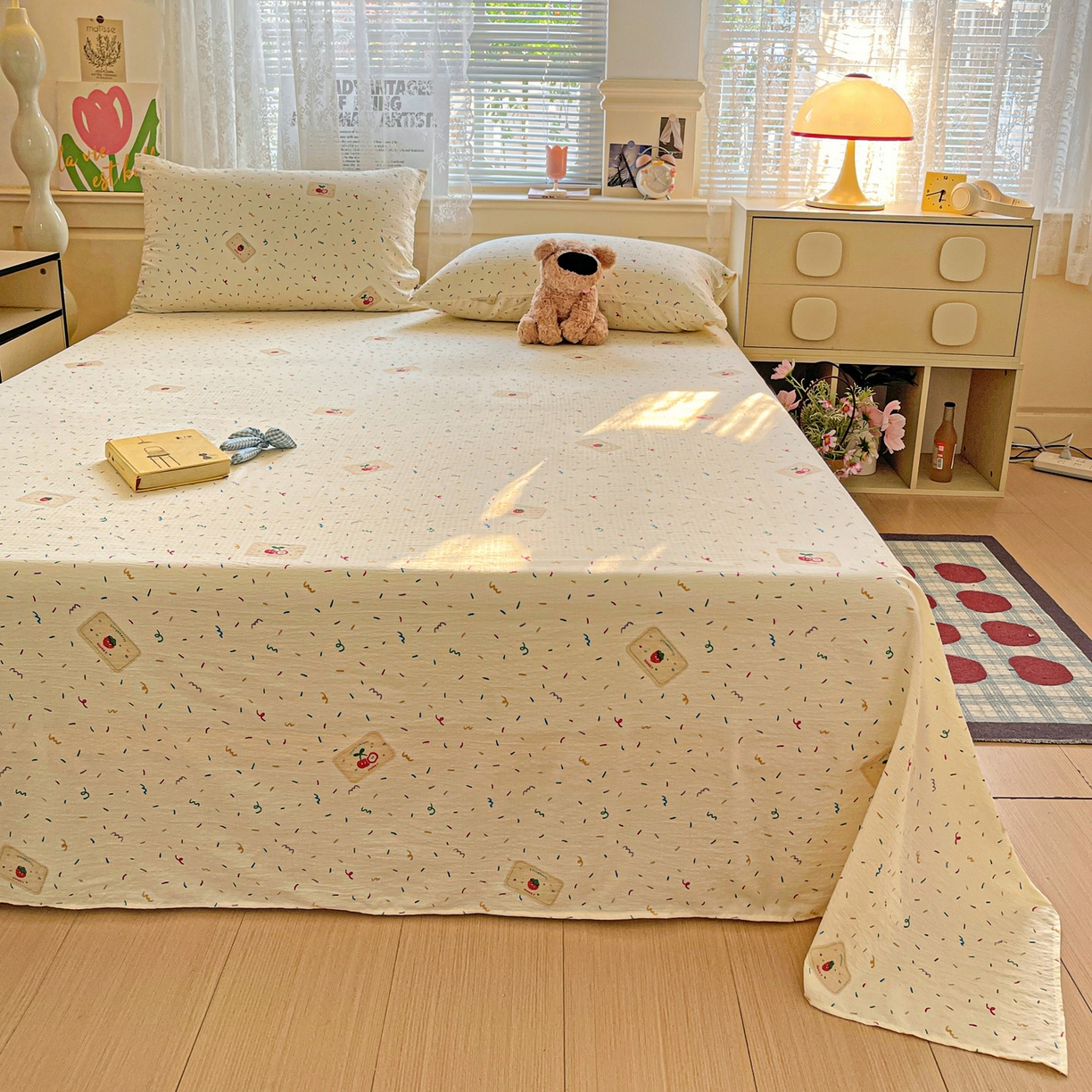 91家纺网 家纺一手货源 找家纺 初念 2025春夏新款云感纱印花单床单 草莓糖霜