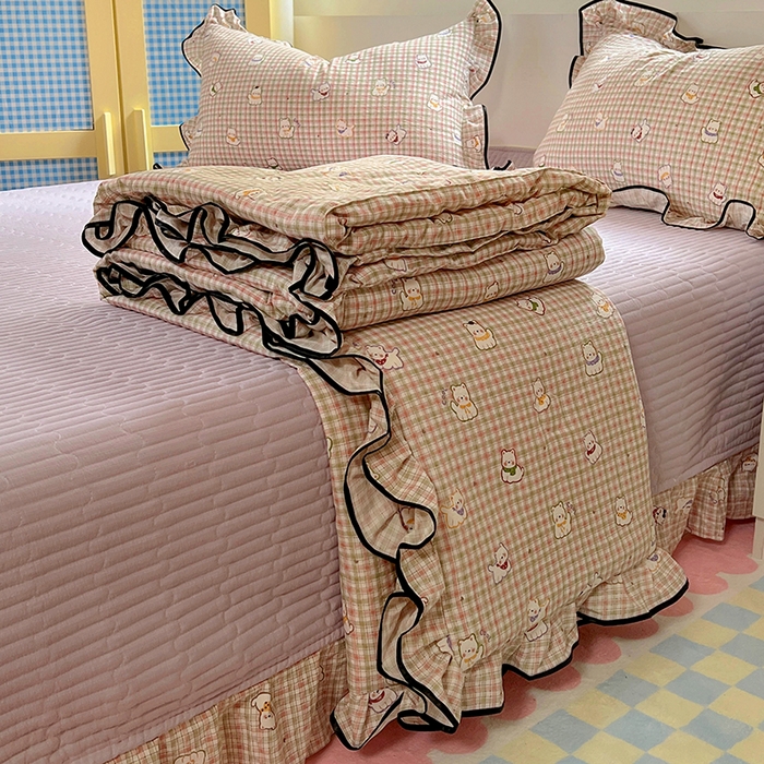 美梦家纺 2025新款皱皱纱花边夏被床盖四件套 呆萌西高地