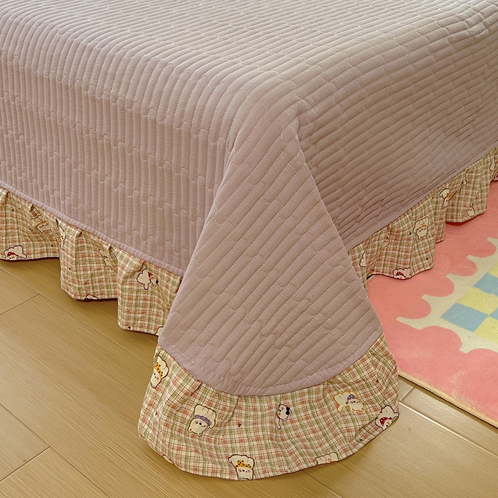 91家纺网 家纺一手货源 找家纺 美梦家纺 2025新款皱皱纱花边夏被床盖四件套 呆萌西高地