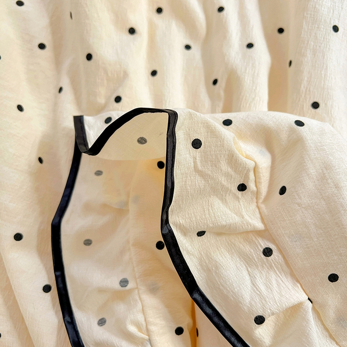 91家纺网 家纺一手货源 找家纺 美梦家纺 2025新款皱皱纱花边夏被床盖四件套 米波点