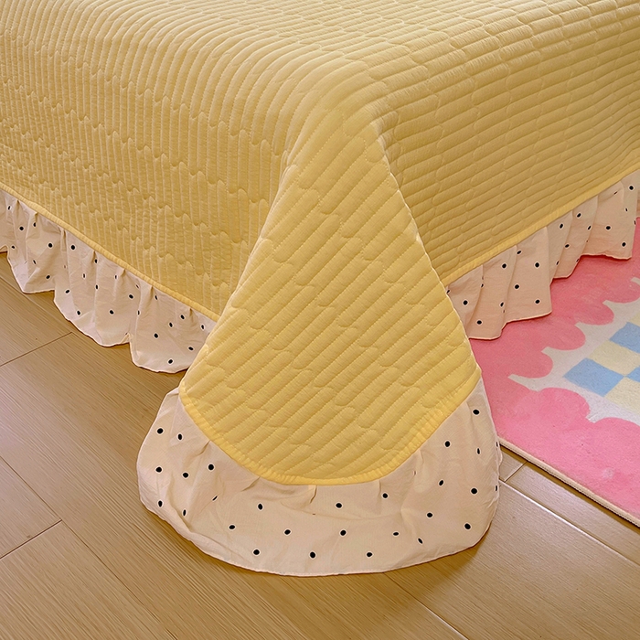 91家纺网 家纺一手货源 找家纺 美梦家纺 2025新款皱皱纱花边夏被床盖四件套 米波点