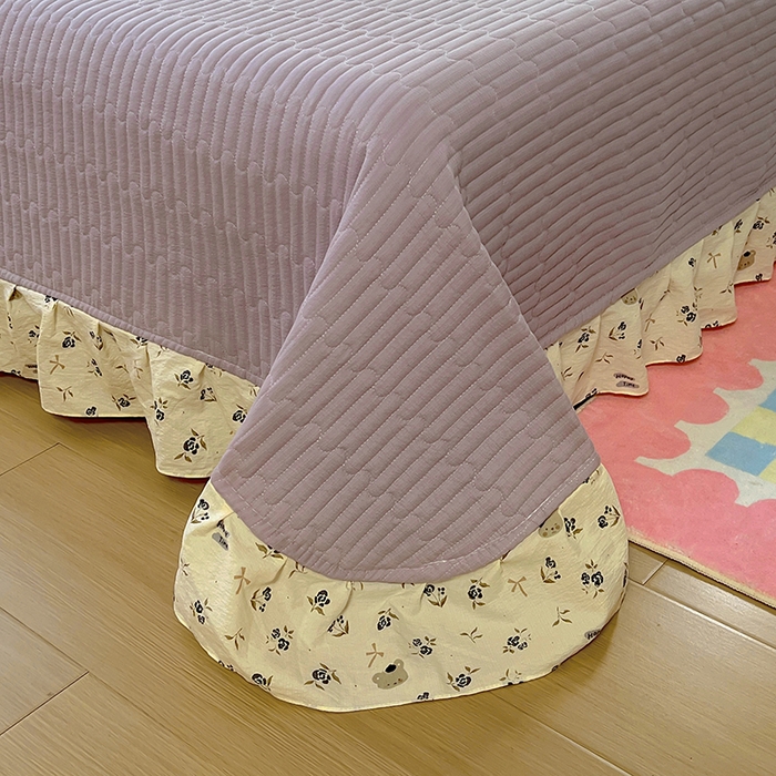 91家纺网 家纺一手货源 找家纺 美梦家纺 2025新款皱皱纱花边夏被床盖四件套 木棉小熊