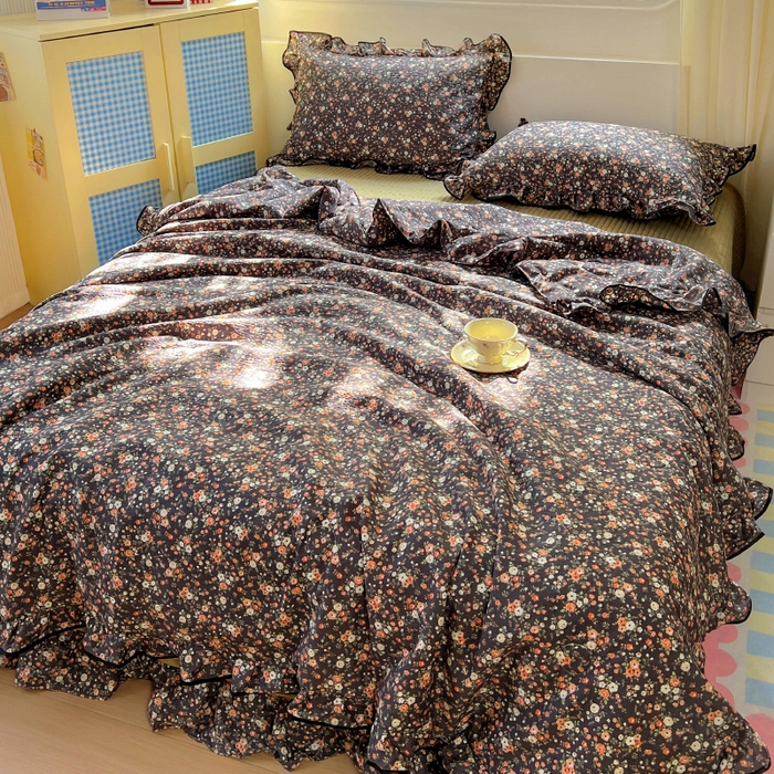 91家纺网 家纺一手货源 找家纺 美梦家纺 2025新款皱皱纱花边夏被床盖四件套 小片尾曲