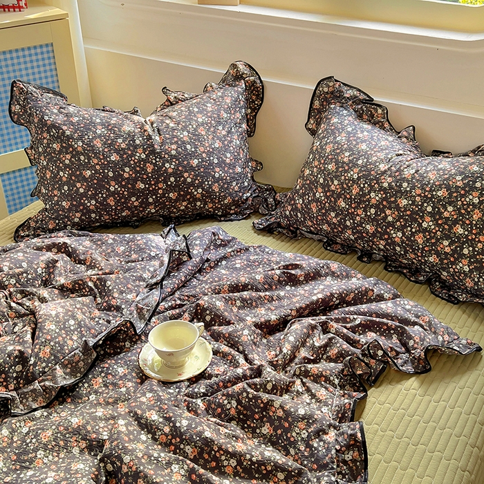 91家纺网 家纺一手货源 找家纺 美梦家纺 2025新款皱皱纱花边夏被床盖四件套 小片尾曲