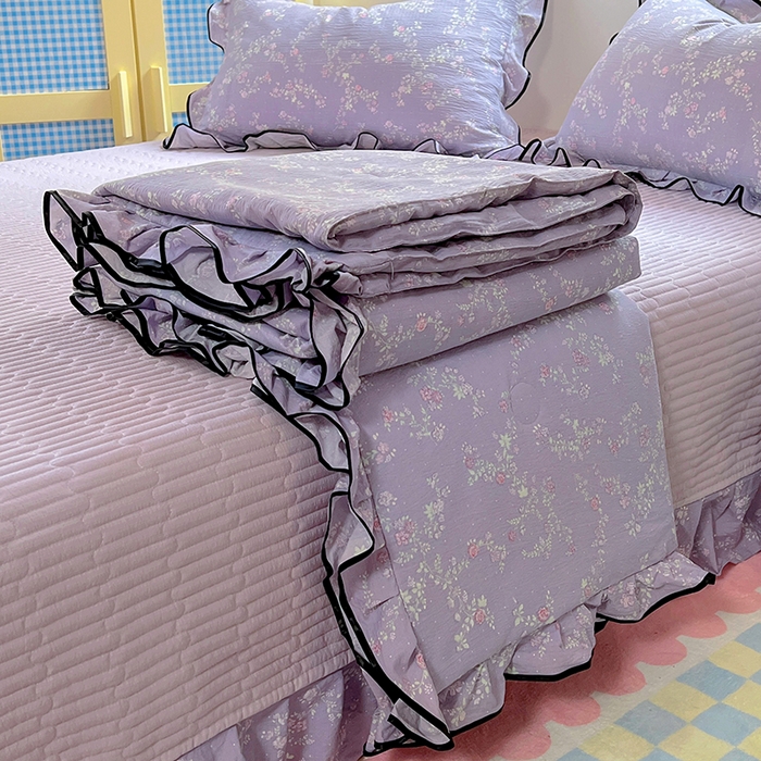 美梦家纺 2025新款皱皱纱花边夏被床盖四件套 恋如青柠香