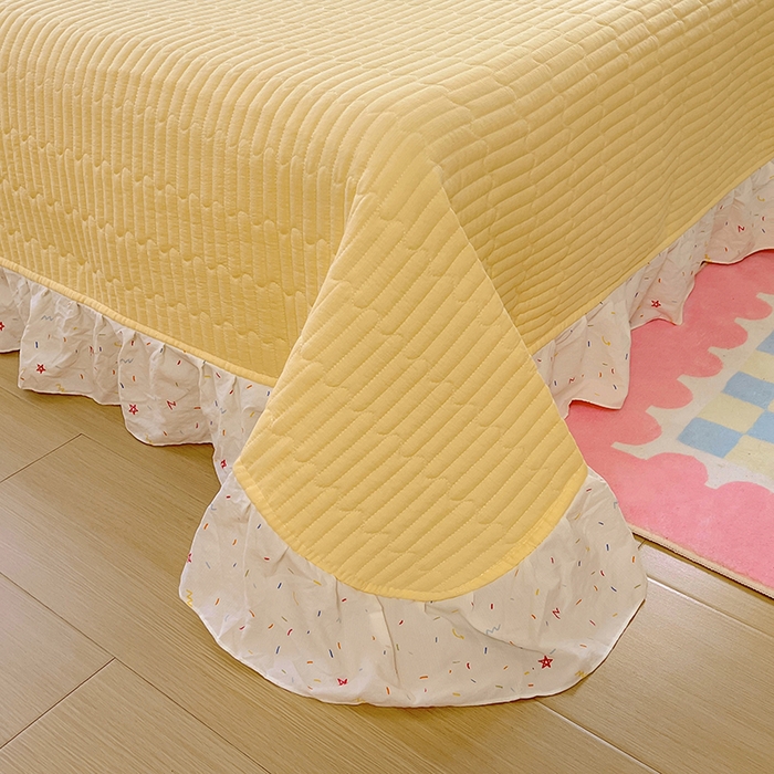 91家纺网 家纺一手货源 找家纺 美梦家纺 2025新款皱皱纱花边夏被床盖四件套 蜡笔画