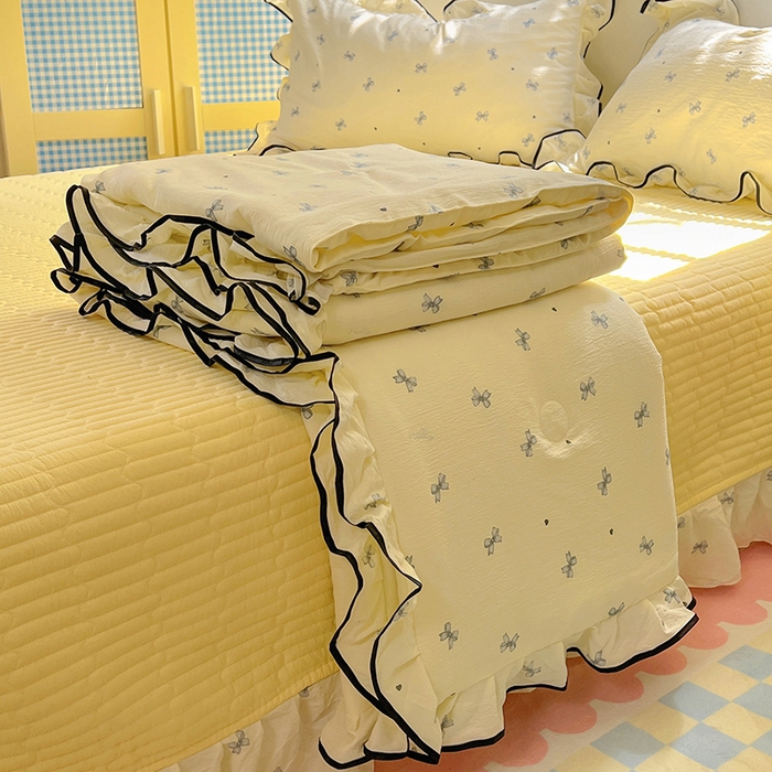 91家纺网 家纺一手货源 找家纺 （总）美梦家纺 2025新款皱皱纱花边夏被床盖四件套