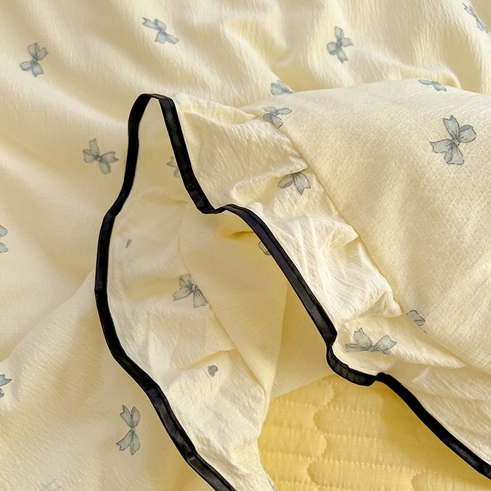 91家纺网 家纺一手货源 找家纺 美梦家纺 2025新款皱皱纱花边夏被床盖四件套 相思兰