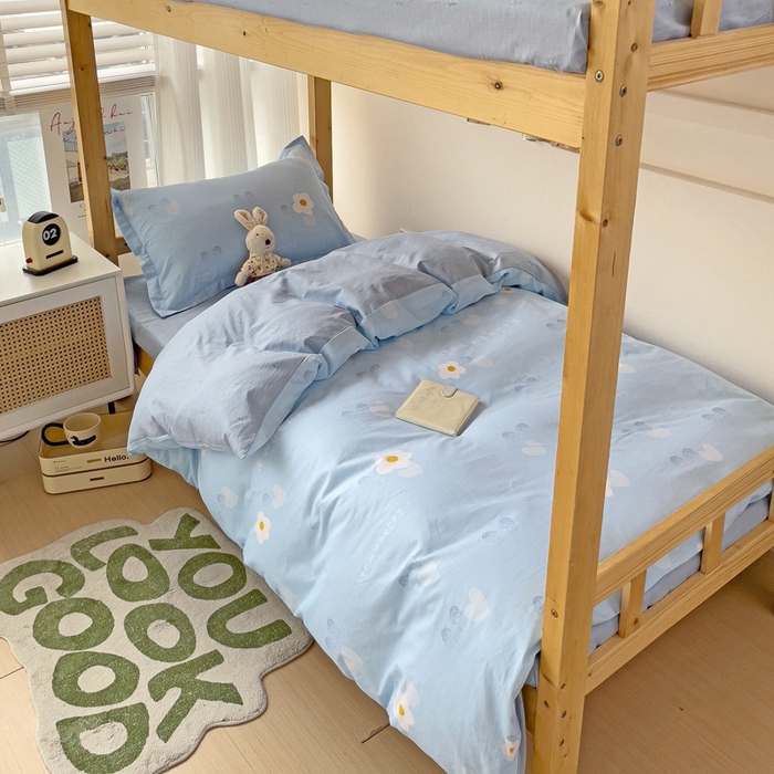 91家纺网 家纺一手货源 找家纺 恩泽2025印花学生三件套 蓝色心情