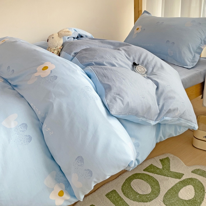 91家纺网 家纺一手货源 找家纺 恩泽2025印花学生三件套 蓝色心情