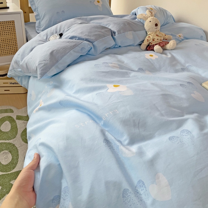 91家纺网 家纺一手货源 找家纺 恩泽2025印花学生三件套 蓝色心情