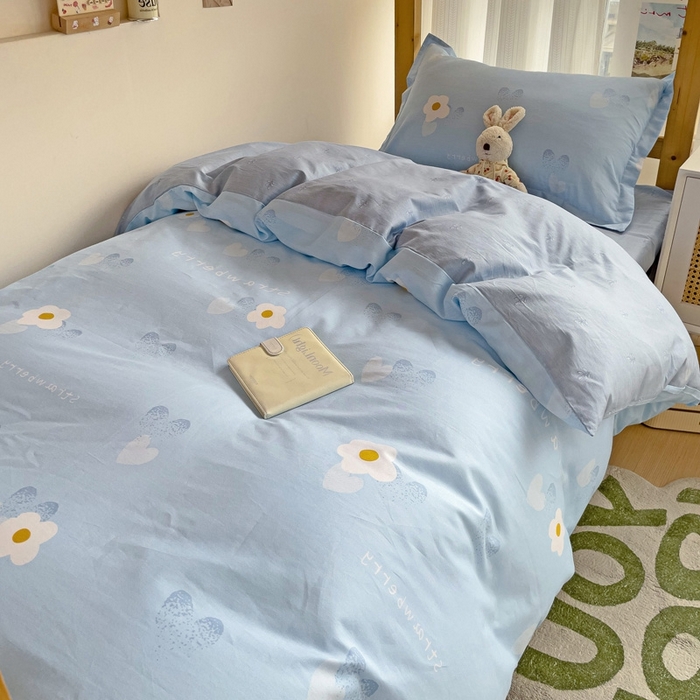 91家纺网 家纺一手货源 找家纺 恩泽2025印花学生三件套 蓝色心情