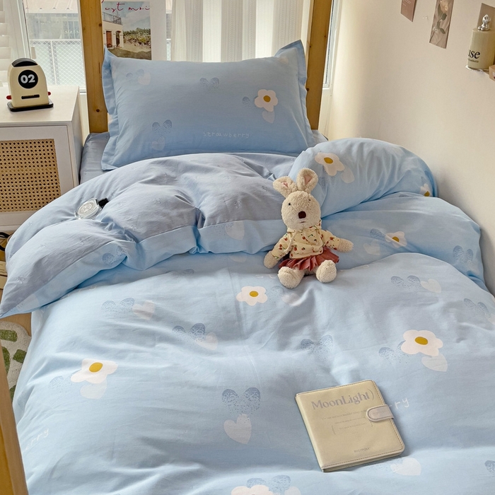 91家纺网 家纺一手货源 找家纺 恩泽2025印花学生三件套 蓝色心情