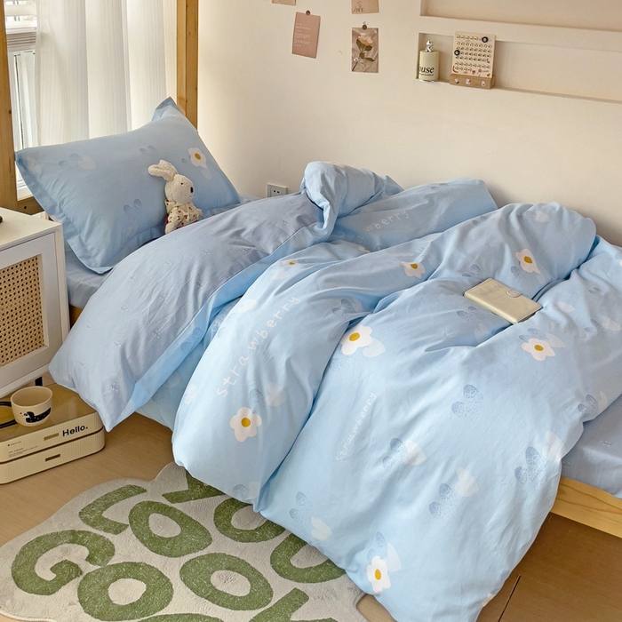 91家纺网 家纺一手货源 找家纺 恩泽2025印花学生三件套 蓝色心情