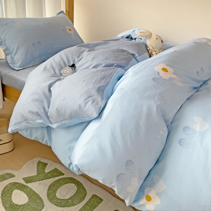 91家纺网 家纺一手货源 找家纺 恩泽2025印花学生三件套 蓝色心情